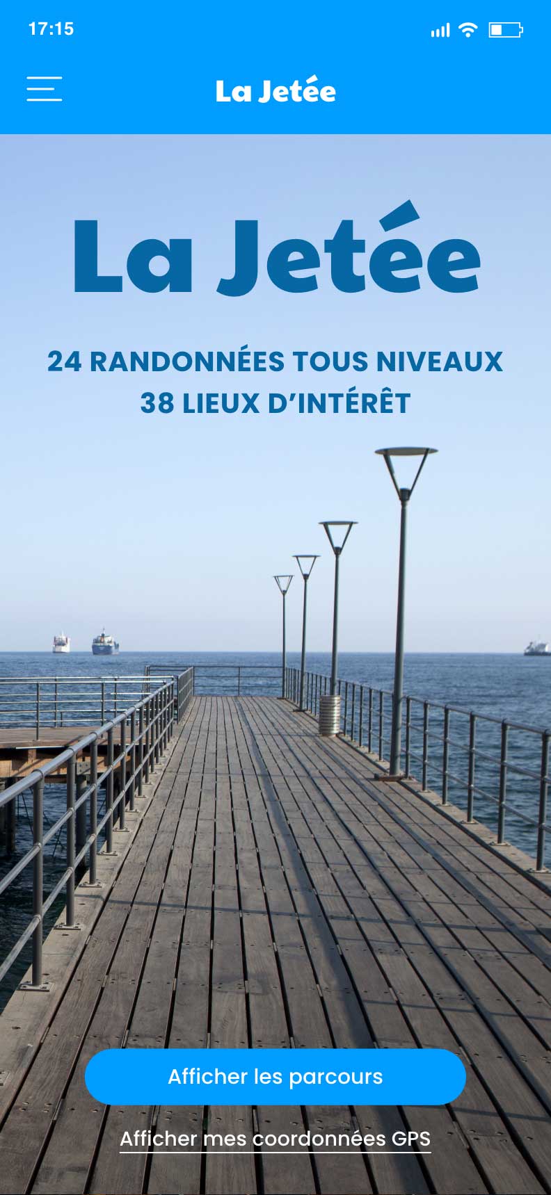 Exemple d'écran d'accueil pour une ballade en bord de mer