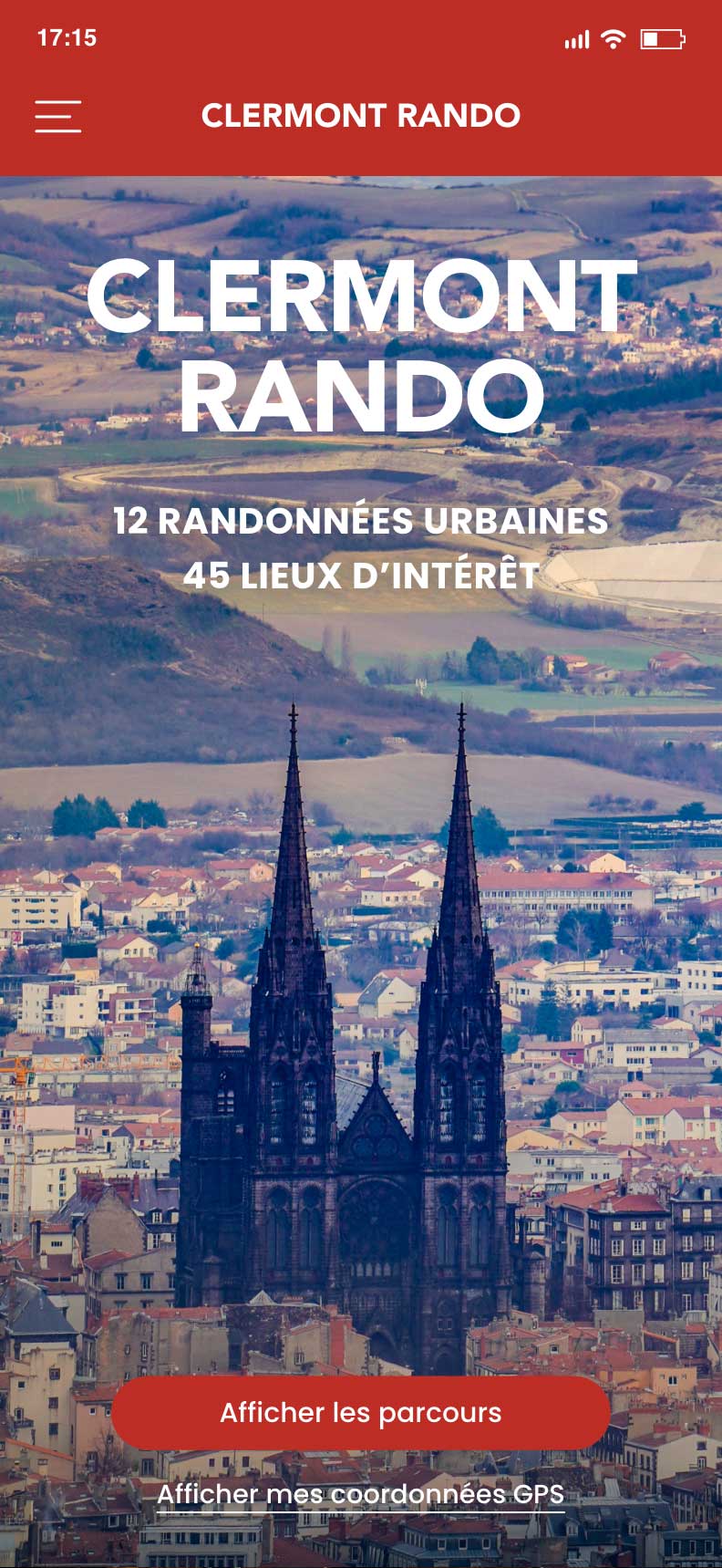 Exemple d'écran d'accueil pour un parcours urbain historique