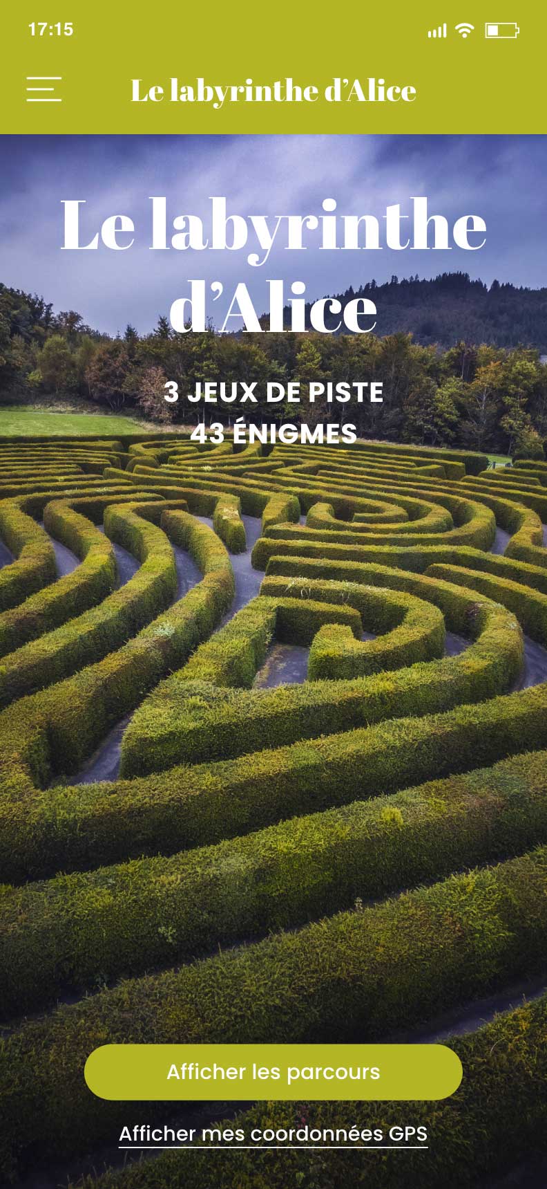 Exemple d'écran d'accueil pour un jeu dans un labyrinthe