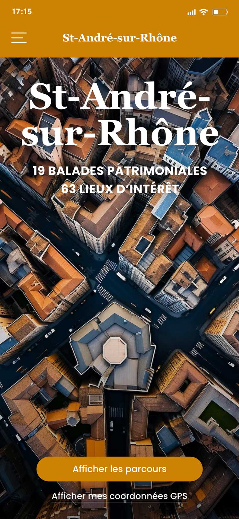 Exemple d'écran d'accueil pour un parcours urbain