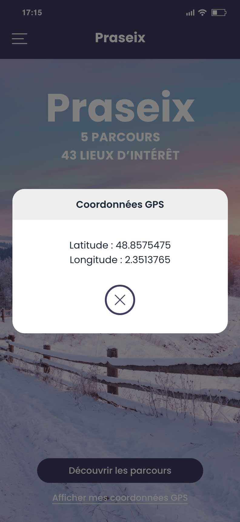 Affichage des coordonnées GPS sur l'écran d'un simple clic